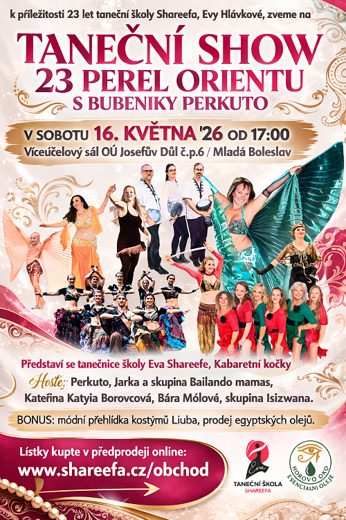 Tanečně show 23 perel Orientu k 23 letům taneční školy Shareefa s bubeníky